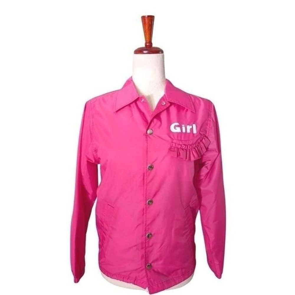 Comme‎ des Garcons Girl Pink Nylon Taffeta Coach Jacket Size S Ruffle Detail